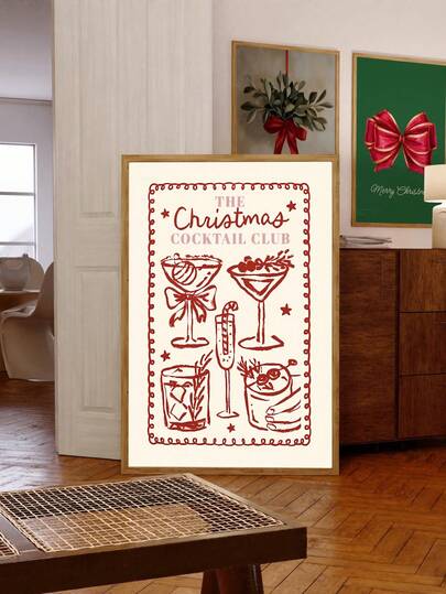 1 件无框圣诞鸡尾酒俱乐部印刷节日装饰圣诞节海报节日饮料墙面艺术帆布画客厅卧室宿舍房间装饰海报时髦海报房间装饰卧室墙壁印刷节日鸡尾酒艺术圣诞饮料海报节日俱乐部装饰