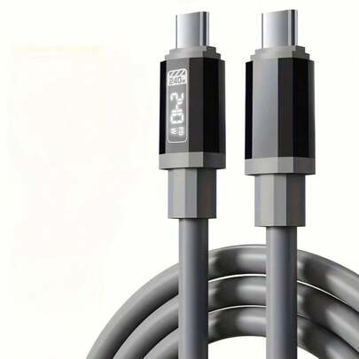 Cable de carga rápida de 240W con pantalla de energía en tiempo real - Longitud de 150cm, USB Tipo-C a Tipo-C, compatible con Apple, OPPO, VIVO | Acabado brillante, pantalla digital de energía, alta potencia de salida, cable de carga rápida | Cable con acabado brillante | Cable con pantalla digital
