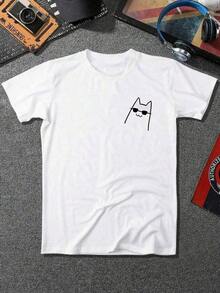 Hombres Camiseta con estampado de dibujos animados - Blanco - Ver 2