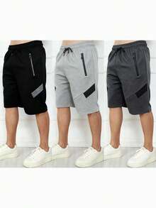 Kit Of 2 Men's Fleece Shorts With Zipper / Elastic Waistband, In 3 Random Colors (2 Pieces) - 淺灰色 - 查看 1