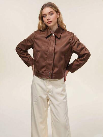 Início do Outono Novo Vintage Camurça Sensação Lapela Slim Fit Jaqueta Curta Feminina Elegante Casual Casaco Leve de Outono