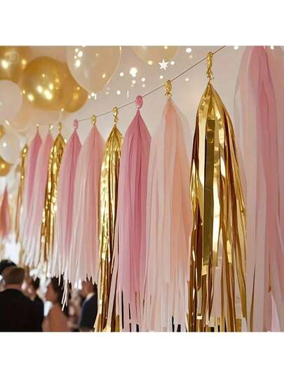 1pc Glitter Tassel Banner Set - Golden And Pink, For Birthday, Anniversary, Wedding, And Party Decorations With "Happy Birthday" Sign, Photo Backdrop, Party Decoration | Durable Paper Flags, Birthday Party Supplies