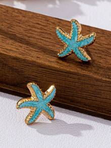 1对时尚金色金属多层圈形耳环 - 海星12 - 查看 3