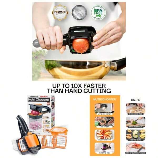 Nutrichopper With - Keeping Storage Container - Chops, Slices, Cubes, Wedges U2013 Multi - Purpose Food Chopper With Stainless Steel Blades As Seen On TV