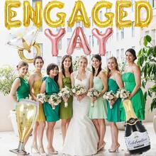 Gold Engagement Party Decorations Engaged Yay Balloons Letters Banner Diamond Ring Black Champagne Bottle Balloon Glass Foil Balloon For Bachelorette Engagement Wedding Bridal Shower Party Supplies - 黑金 - 查看 4