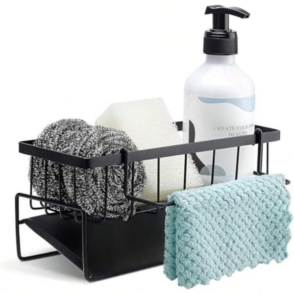Kitchen Sink Caddy OrganzierSponge Holder For Sink 304 Rustproof Stainless Kitchen Countertop Soap Dispenser Organizer Kitchen Decor And Accessories
