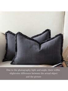 1 pieza Funda de cojín minimalista de unicolor con borlas de chenilla - Gris Oscuro - Ver 5