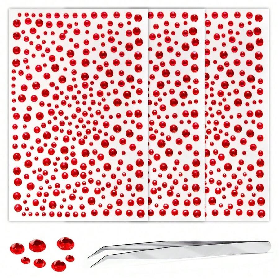 975Pcs Face Gems Hair Gems, Self-Adhesive Face Jewels Eye Jewels Rhinestones 3/4/5/6 Mm DIY Face Gems Stick On, Hair Body Rhinestones Gems Crystals Pearls For Face Makeup, Crafts (Gem_red){Inchcolor_nameinch:Inchgem_redinch} - 寶石紅 - 查看 1