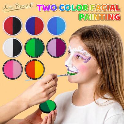 Tinta Facial e Corporal Profissional Xin Bowen, Pigmento Bicolor à Base de Água, 45g/1,59oz, Ideal para Festas, Halloween, Cosplay, Festas de Natal, Teatro e Volta às Aulas.