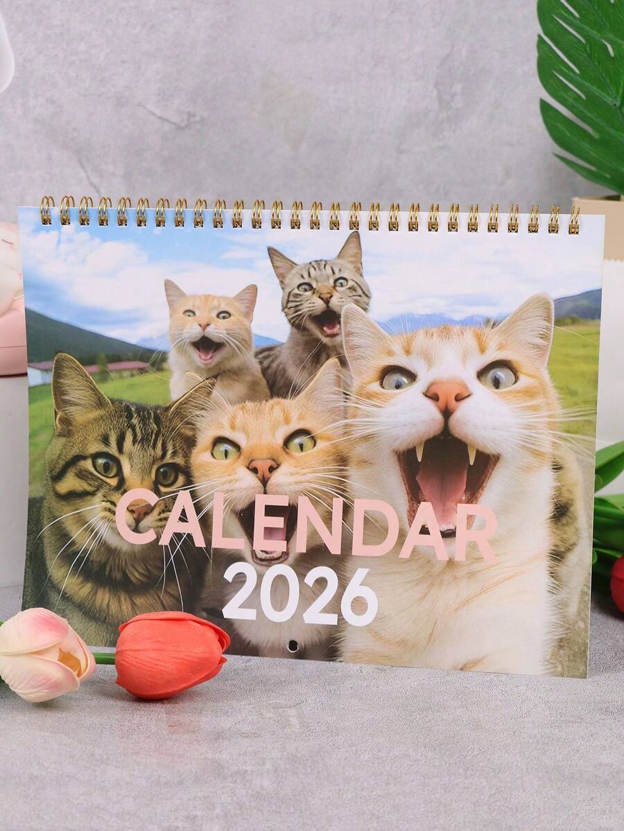 2026年新款小猫日历,1张。圣诞节、新年、生日礼物。可挂在墙上装饰,趣味十足的猫咪照片,送给爱猫人士的绝佳礼物。可放置于办公室、客厅、卧室。家居装饰,采用优质纸张。可用于书写、日记和计划。 - 多色1 - 查看 1