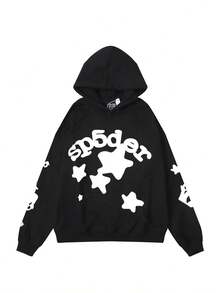 Men's Y2k Star Print Sp5der Hoodie Hip Hop Casual  Hoodie - Black - View 9