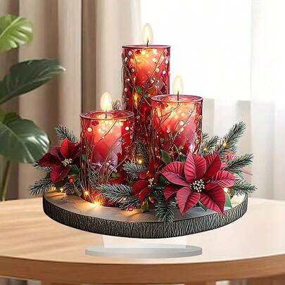 2D 平面、2D 平面亚克力、波西米亚亚克力圣诞蜡烛标志 - 9.8 英寸 X 10.2 英寸鼓舞人心的桌面装饰，非常适合家庭和节日氛围、圣诞装饰、波西米亚风格、灵感主题