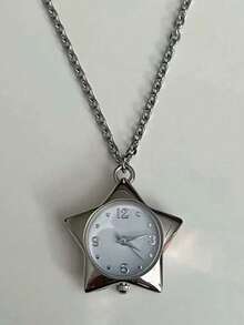 1 件复古星形时钟项链，手工手表珠宝，朋克风格星形吊坠项链，适合女性日常、度假、派对佩戴，送给爱人的礼物 - 銀色 - 查看 4