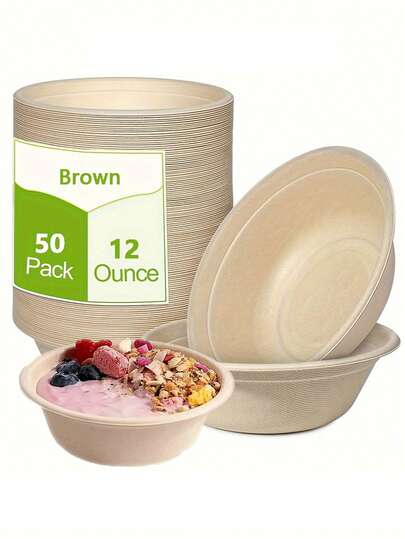 50pcs Heavy Duty 350ml/12oz Paper Bowls, Suitable For Salad, Ice Cream, Dessert And Soup, Applicable For Party, Catering And Daily Use, Wedding And Graduation Party, Disposable Paper Bowls