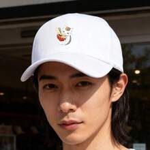 A fashionable cup pants cap with a design of a black cat eating noodles snapback cap Duckville cap breathable fashionable large head around graphic print ball cap low cap sports unisex low cap Baseball cap baseball cap retro visual duck cap snapback small head around - ホワイト - チェックする 2