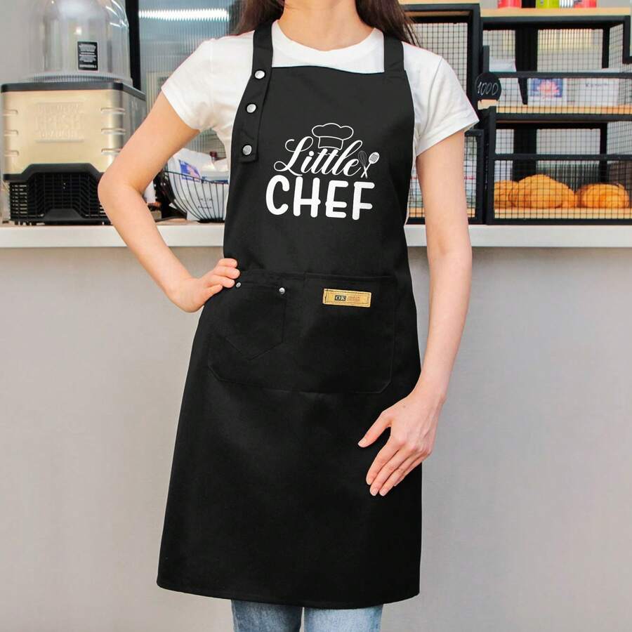 Little Chef Aprons For Men Adjustable Button Apron With Pockets BBQ Chef Cooking Kitchen Aprons For Women, High Quality And - Black - View 1