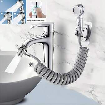 1 Set Modern Metal Handheld Shower Head With Hose, Includes Shampoo Shower Head, Bathroom Sink Sprayer Attachment, And Faucet Extension For Multi-Function Sink