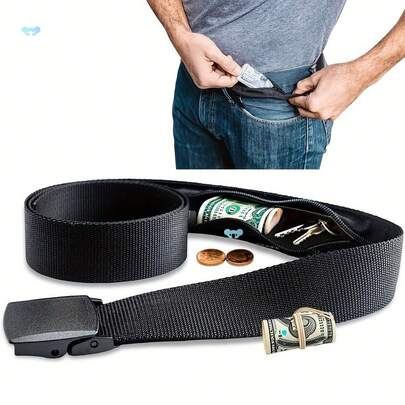 حزام رجالي مسطح مع جيب محفظة، بسيط وأنيق، مناسب للارتداء اليومي، الأمان، الصيف، المناسبات المدرسية/العمل الرسمية، هدية للحبيب/الزوج/الأب، يمنع فقدان الأشياء الهامة