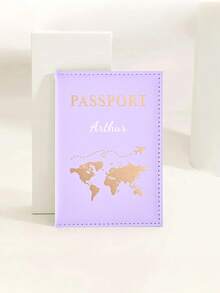 Customized Text Logo Foil Stamping PU Leather World Map Passport Holder, Cross-Border Travel Passport Protector Card Case, Valentine's Day Gift, Couple Passport Holder, Smooth Texture PU Passport Protector Holder, Ticket Holder Passport, Customized Text Logo Passport Protector, PU Passport Holder, Ticket Holder Unisex Couple Matching