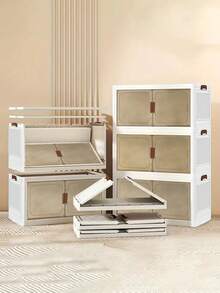 3-4-5-Layers  Plastic Storage Bins With Lids, Stackable Storage Containers With Wheels, Folding Storage Boxes, Collapsible Storage Bins, Closet Organizers And Storage For Living Room, Kitchen, Office, Dorm - White - View 7