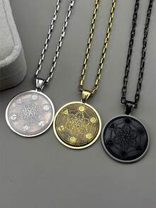 虎眼石瑜伽印度教佛教七脉轮不锈钢项链神圣几何天使印记梅塔特隆符号链饰 - 項鍊 - 查看 1