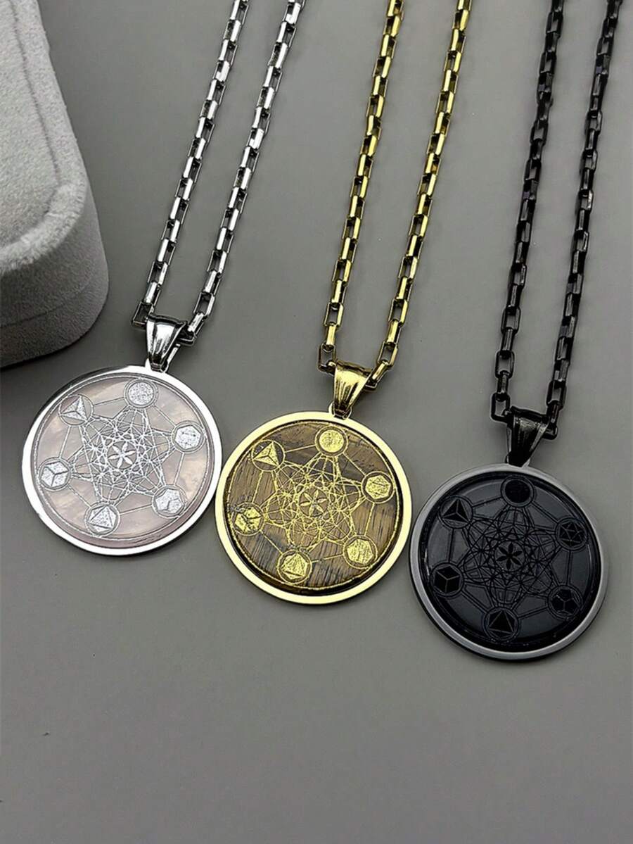 虎眼石瑜伽印度教佛教七脉轮不锈钢项链神圣几何天使印记梅塔特隆符号链饰 - 項鍊 - 查看 1