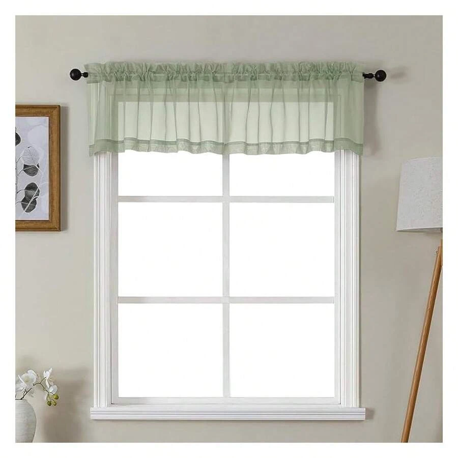 Green Valances For Windows, Small Light Filtering Rod Pocket Cafe Valance Curtains, Soft Sheer Curtain For BathroomBasement, 42Wx14L Inch, 2 - Multicolor 151 - View 1