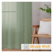 Cortinas transparentes verdes de 30 pulgadas de largo, cortinas cortas de voile filtradoras de luz para cafetería o cocina con bolsillo para barra, cortinas cortas para ventana de baño, 42x30 pulgadas, 2 piezas - Multicolor 150 - Ver 6
