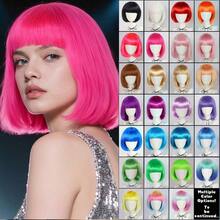 Fashionable Women's Bobbed Wig With Short Bangs, Multicolor Anime Cosplay Wigs For Party, Available In Pink, Green, Black, Gold, Red, Brown, Blue, White, Purple, Orange, Yellow, Rainbow And Other Vibrant Colors, Suitable For Holidays, Anime Conventions, Celebrations, Daily Wear, Also Makes A Great Birthday Gift. Retro 80s Punk Rock Style Wigs Also Available. - DW6106-màu tím - Xem 1