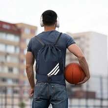 Mochila Deportiva con Cordón, Bolsas de Cuerdas para el Gimnasio, Mujer Hombre Mochila Cuerdas Impermeable Saco Gimnasia, con Compartimento de Zapatos y Bolsillo, para Yoga Natacion Fitness - Negro - Ver 6