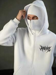 American Streetwear White Double Hooded Zip Up Hoodie Couples Windbreaker High Street Jacket Retro Fashion Solid Color Hip Hop Windproof Warm Fake Layered Zip Hoodie With Pockets - trắng - Xem 2