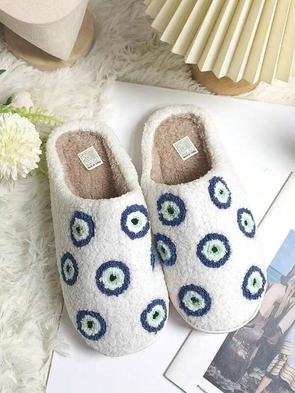نعال منزلية مبطنة بالفراء بوجه ابتسامة، نعال داخلية سميكة دافئة مانعة للانزلاق بوجه مهرج بعيون صغيرة للنساء والأزواج، شتاء