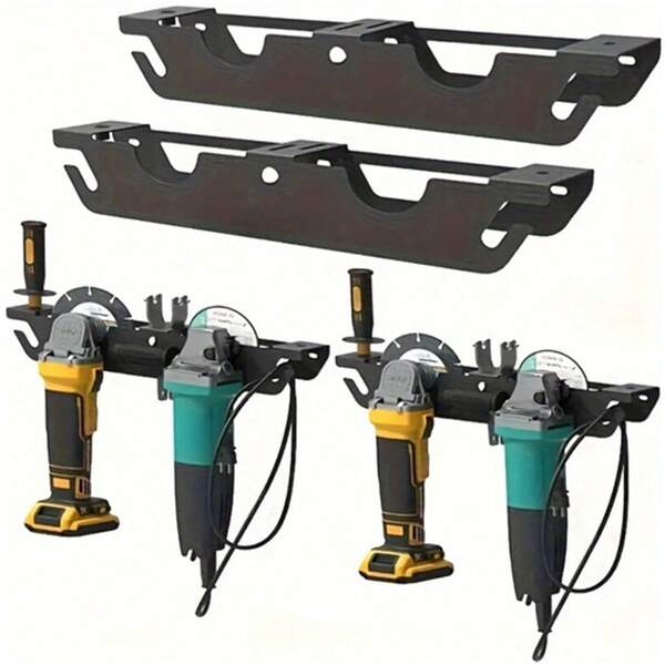 1pc Heavy Duty 2-Slot Angle Grinder Bracket - Wall Mounted Storage Rack For Angle Grinders With Grinding Wheels - Corded Power Tool Organizer, Convenient Access
