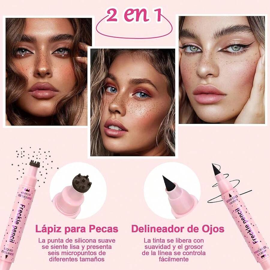 4 PCS Pecas Maquillaje, Delineador de Ojos para Pecas de Doble Punta 2 en 1, Resistente al Agua, a Prueba de Manchas, de Larga Duración, Natural y Realista, Se Puede Usar en Varios Looks de Maquillaje - Combinación de cuatro colores - Ver 1