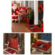 Welcome Natural Coir Door, Merry Tree Front Door Outdoor Doormat Outside Entrance Porch Non Slip Rubber Rug Winter Xmas Farmhouse Decor Red, 30x17 Inch - 1'5" X 2'6" (Rectangular) + Red - Forest - View 2