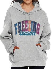 Freezing Season Colorful Graphic Hoodie Sweatshirt Women's Casual Oversized Pullover Hooded Top For Winter Fall Fashion Streetwear - 灰色 - 查看 1