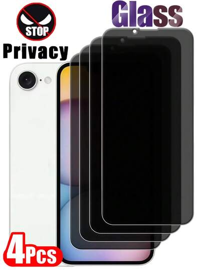 Película protetora de tela de vidro temperado anti-espionagem para privacidade, compatível com iPhone 17, 16, 15, 14 Plus, 13, 12, 11 Pro Max e Air (4 unidades). Dureza 9H, à prova de explosão, resistente a arranhões e com proteção anti-espionagem.
