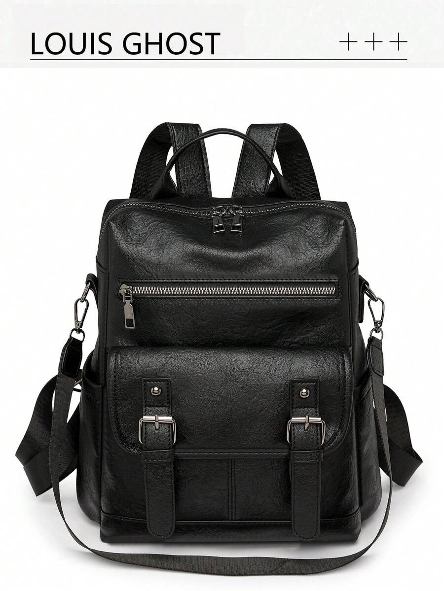 Leather Texture | Double Buckle Decor | Practical Large Capacity | Unlock The Classic Aesthetics For Urban Commuting | Adjustable Shoulder Strap/Handle, Multifunctional Companion For Daily Commute And Short-Distance Travel | Dual Carrying Modes