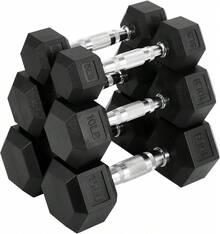 Juego de mancuernas hexagonales con revestimiento de goma para ejercicios y fitness en casa, pesas de mano para entrenamiento de fuerza. - Negro - Ver 5