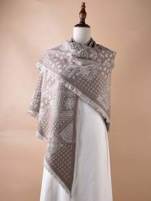 Women's Classic Elegant Leopard Print Tassel Faux Cashmere Triangle Scarf/Shawl, Warm Wrap For Daily Wear, Winter - Multicolor - View 3