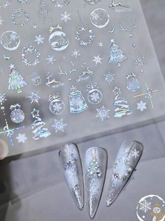 Christmas 5D Embossed Nail Art Stickers With Christmas Tree/Snowman/Reindeer Patterns, Decorative Art Stickers For Women Who Love Beauty To Show The Charm Of Their Hand Nails, DIY Nail Salon Tools For Beginners And Nail Art Enthusiasts, Suitable For Christmas Dates, Trips, Holiday Parties