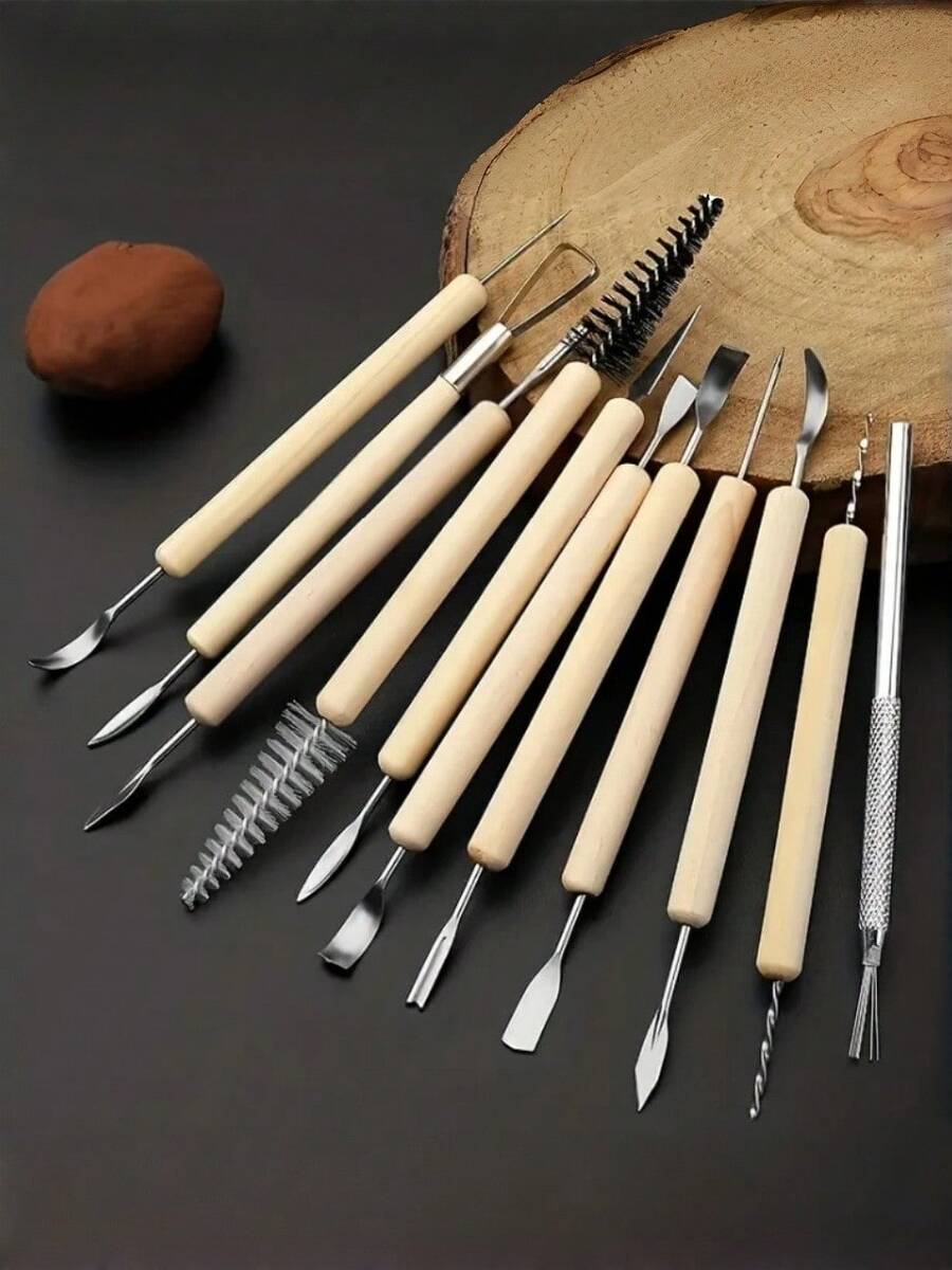 11pcs Ceramic Clay Sculpting Tools Set, Double-Sided Polymer Clay Sculpting Tools Kit With Smooth Wooden Handles, Professional Ceramic Clay Sculpting Tools