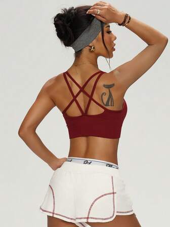 Sexy Women Tops Back Cross Strap Tank Top Push Up Running Sports Bra Breathable Soft Fitness Beauty Solid Color Yoga Bra