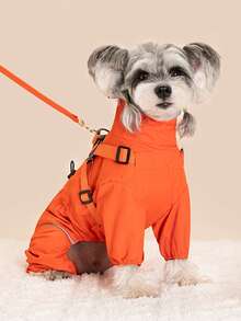 A Four-Legged Windproof Pet Jacket With A Chest And Back Design, Leash-Compatible, New Style, Warm And Cold-Resistant Pet Clothing - Orange - View 9
