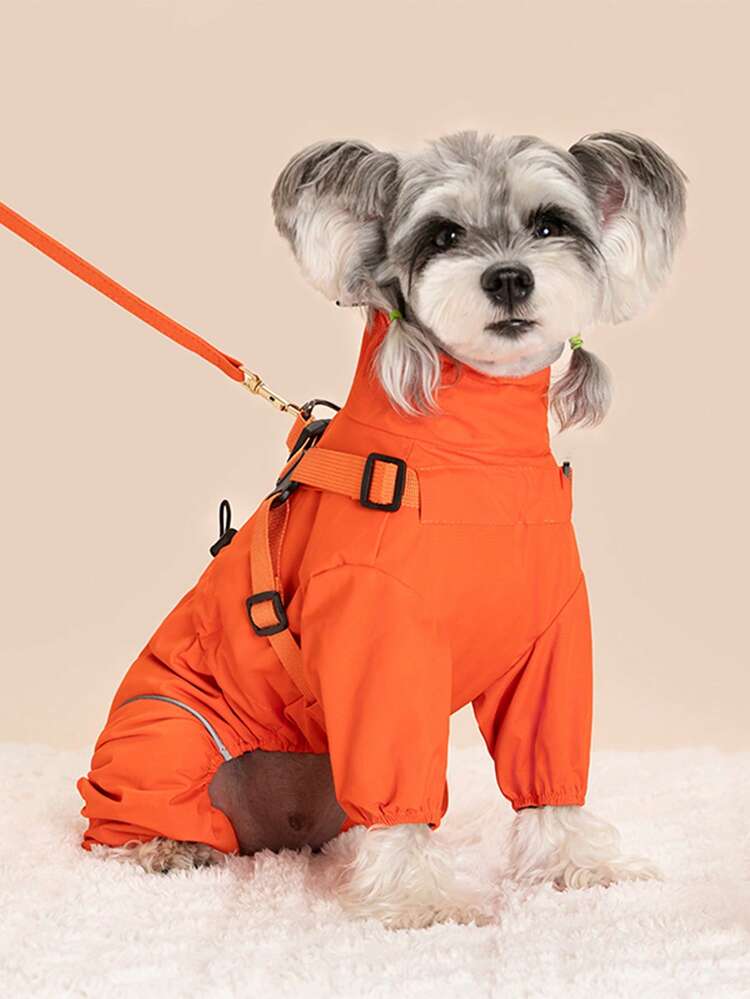 1pc 4-Leg Pet Windproof Jacket, Integrated Chest & Back Design, Leash Compatible, New Warm & Cold-Resistant Model - Orange - View 7