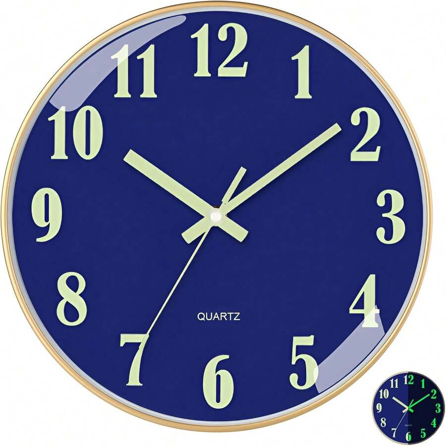 KCTOAMZ Reloj de Pared Nocturno 12 Pulgadas, Silencioso Sin Tic TAC, Marco de ABS y Cubierta de Vidrio, para Hogar/Oficina/Escuela (Color Dorado) - 1 - Ver 1