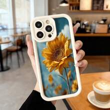 Cubierta de teléfono con borde negro diseño de girasol amarillo sobre cielo azul para uso diario en cafeterías y exteriores Aplicable a los teléfonos de la serie Apple y Galaxy - Café integral - Ver 4