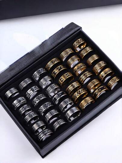 10Pcs Fashion And Minimalist Oil Dripping Stainless Steel Ring For Men And Women Mixed Style Punk Jewelry Retro Birthday Party Gift No Box