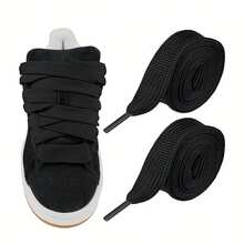 Replaceable Flat Wide Collar Shoes, Classic Casual Style, Durable Fabric Laces Suitable For Sneakers, Casual Shoes, Classic Lace-Up Shoes, Fabric Lace-Up Shoes - 一對黑色 - 查看 8