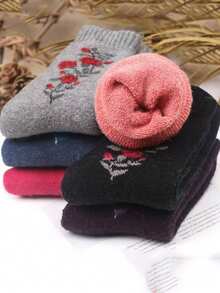 3双加厚羊毛袜，保暖舒适，适合妈妈、奶奶，提花针织毛巾袜，随机发货 - 彩色 - 查看 2